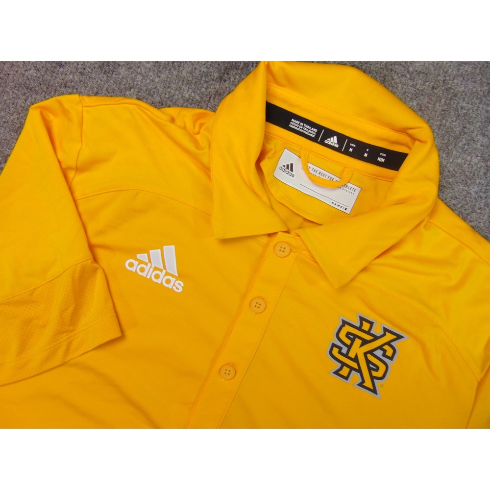 Kennesaw State Polo Mens Medium Yellow Short Sleeve Adidas‎ Aeroready Owls NCAA